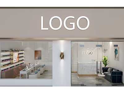 Modern Beauty Hair Salon Stylish Interior Storefront With Glass Windows Product Displays And Green Plants 3d model