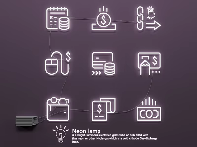 Neon Lamp Icon Set Vector Illustration For Sign And Billboard With Color Change 3d model