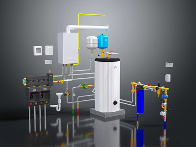 Industrial Equipment System With Water Tank Piping Valves And Control Panels 3d model