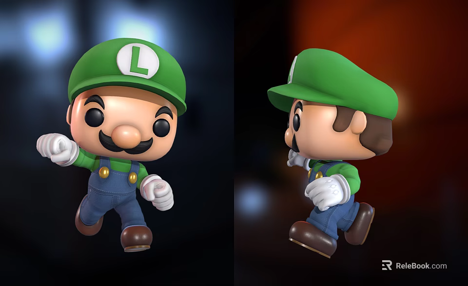 Cute Cartoon Doll With Green Hat L Logo Blue Overalls And Dynamic Pose 3d model 