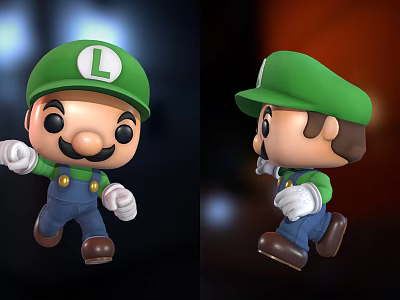 Cute Cartoon Doll With Green Hat L Logo Blue Overalls And Dynamic Pose 3d model