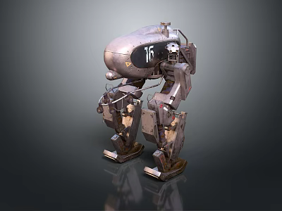 Standing Mechanical Robot Character With 18 Marking And Metallic Industrial Structure 3d model