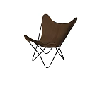 Brown Leather Single Chair With Wingback Design And Black Metal Frame