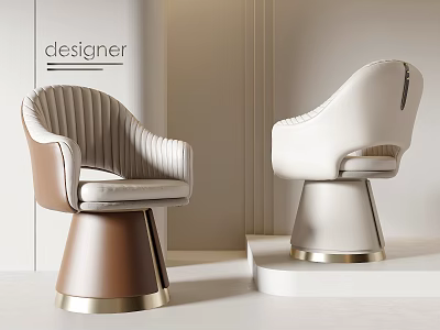 Modern Single Chair With Ribbed Backrest Conical Metal Base And Beige Brown White Design 3d model