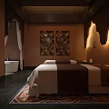 Luxurious SPA Sauna Interior With Massage Bed Decorative Paintings Warm Lighting And Bathtub