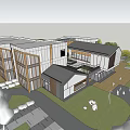 Modern School Building Exterior Design With Wooden Elements And Glass Curtain Walls