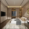 Modern Walk in Closet in Stylish Bedroom With Bed And Art