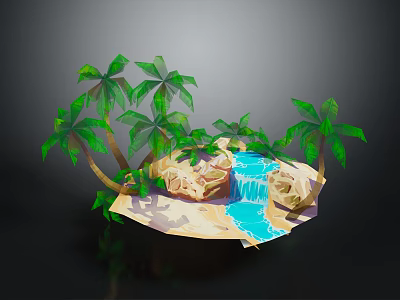 Tropical Island Landscape Featuring Palm Trees Small Waterfall Rocks And Sand Beach 3d model