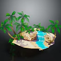 Tropical Island Landscape Featuring Palm Trees Small Waterfall Rocks And Sand Beach