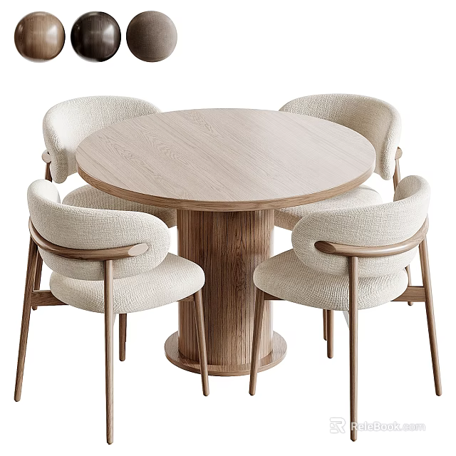 Elegant Modern Round Wooden Table With Four Comfortable Chairs In Living Space 3d model 