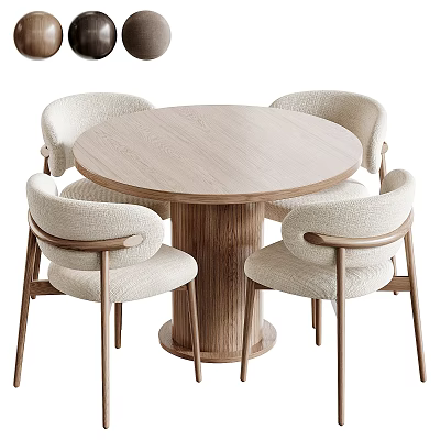 Elegant Modern Round Wooden Table With Four Comfortable Chairs In Living Space 3d model