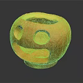 Yellow Smiley Shaped Carved Container With Eye Mouth Holes And Textured Surface