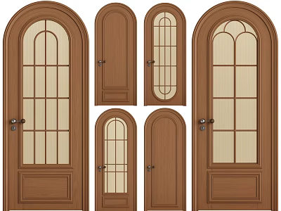 Various Styles of Wooden Doors with Arched Designs and Glass Panels for Interior 3d model