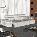 Modern Light Gray Sofa And Black Coffee Table Set With Orange Throw Pillows And Books