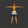 3D Female Character In Yellow Top White Apron And Blue Shorts With Arms Outstretched
