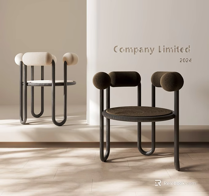 Modern Two Tone Leisure Chairs With Round Padded Armrests Metal Frame And Woven Seat 3d model 
