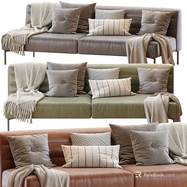 Modern Two Seater Sofa With Soft Pillows And Cozy Blankets In Multiple Colors 3d model