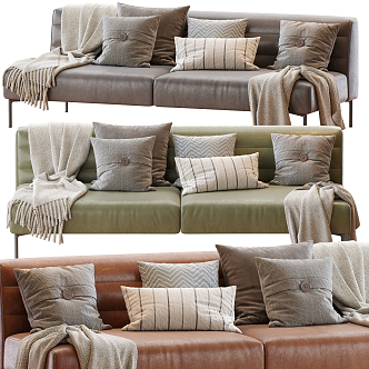 Modern Double Sofa Leather Sofa 3d model