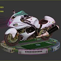 Sleek White Sport Motorcycle With Aerodynamic Design And Black Seat On Display Platform