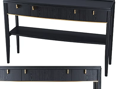 Black Wooden Desk With Gold Handles Drawers And Lower Shelf Design 3d model