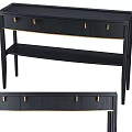 Black Wooden Desk With Gold Handles Drawers And Lower Shelf Design