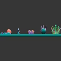 Colorful Marine Creature Models Display On Teal Tray With Various Shapes And Colors