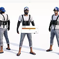 Game Movie Character In Blue Cap White T-shirt Black Tactical Vest And Rolled Up Jeans