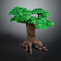 Cartoon Tree With Lush Green Leaves Brown Trunk And Foot Like Roots