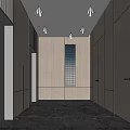 Modern Elevator Hallway With Wooden Panel Walls Marble Flooring And Ceiling Lighting 3d model