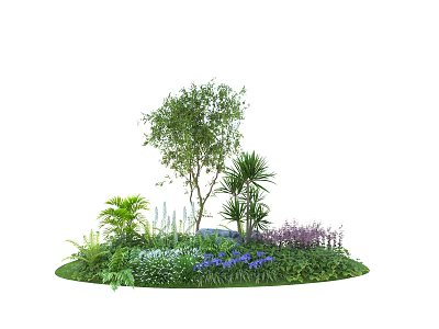 Lush Garden Shrubs With Green Grass Purple Blue Flowers And Various Plants 3d model