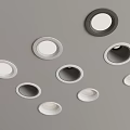 Various Sizes And Colors Recessed Lights Display On Gray Background Scattered Arrangement