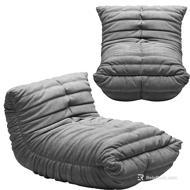 Comfortable Gray Bean Bag Chair With Velvet Material And Pleated Design For Living Room 3d model 
