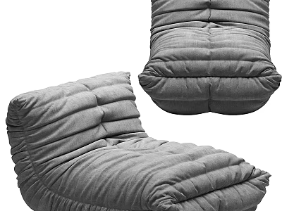 Comfortable Gray Bean Bag Chair With Velvet Material And Pleated Design For Living Room 3d model