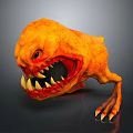 Fierce Orange Monster with Open Mouth Sharp Teeth Single Eye and Clawed Leg