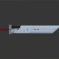 3D Rendered Metallic Sword With Blue Blade Red Hilt And Mechanical Design Details