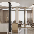 Modern Beauty Salon Interior With Marble Counter Display Shelves And Lighting