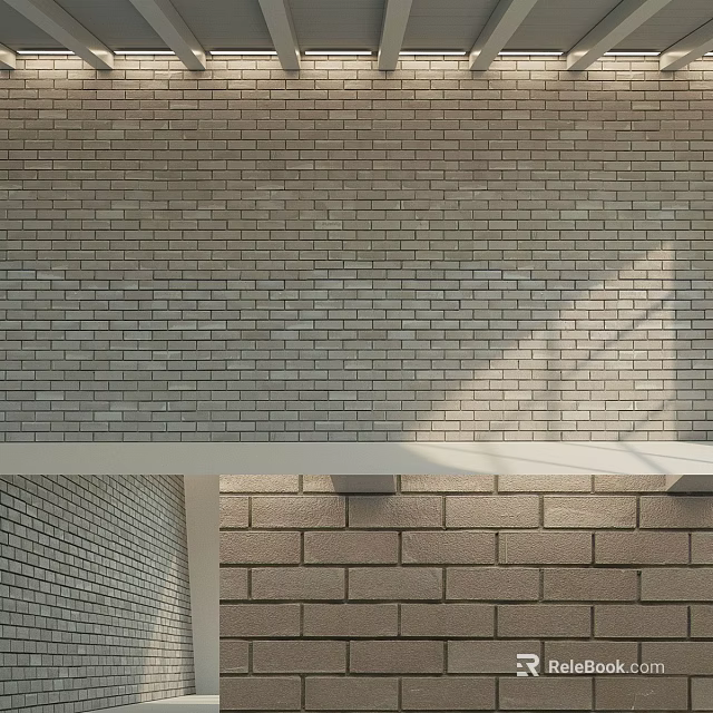 Gray Brick Wall Structure With Horizontal Pattern And Shadow Effects 3d model