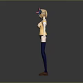 Anime Style 3D Character Model With Yellow Top Blue Thigh High Socks And Striped Hat
