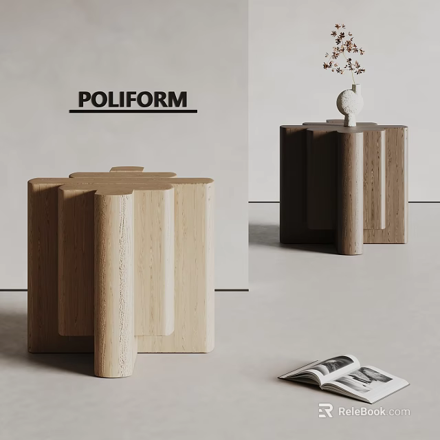 POLIFORM Modern Wooden Side Table With Geometric Design For Stylish Minimalist Home Decor 3d model 