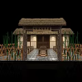 Traditional Chinese Thatched House Courtyard with Bamboo Fences Stone Path Wooden Doors and Windows