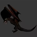 Gray Body Dragon Model With Red Wings In Flying Pose On Gray Background 3d model