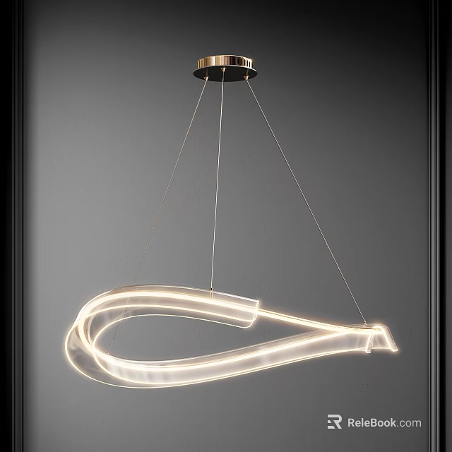 Modern Curved LED Pendant Light With Golden Ceiling Base And Glowing Design 3d model 