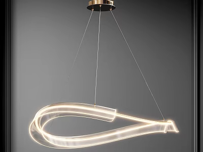 Modern Curved LED Pendant Light With Golden Ceiling Base And Glowing Design 3d model