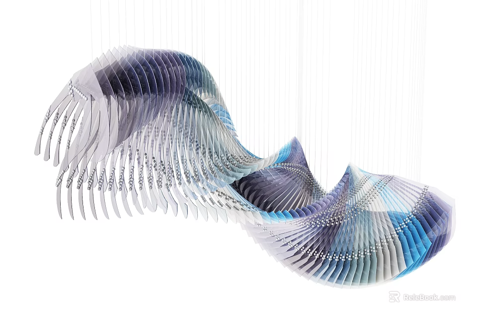 Modern Wavy Layered Chandelier With Blue And White Gradient Design Decor Piece 3d model 