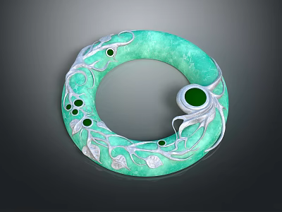 Green Enamel Circular Bracelet With Silver Vine Patterns And Green Gemstones 3d model