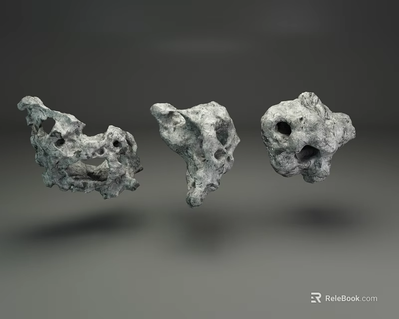 Irregular Shaped Stone Wood With Rough Surface And Holes Floating On Grey Background 3d model 