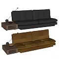 Brown and Black Three Seater Leather Sofas with Side Table and Decorative Items 3d model