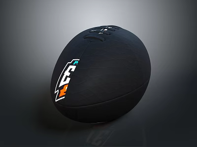 Black Rugby Ball With LEF Logo In Orange Green And White Design 3d model