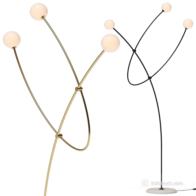 Modern Gold And Black Floor Lamps With Curved Line Design And White Spherical Shades 3d model 