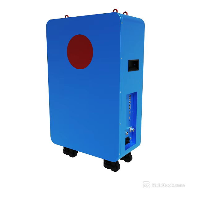 Blue Mobile Device With Red Circular Panel Black Ports And Wheels 3d model